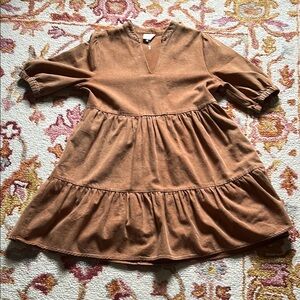 Red Dress Boutique Brown V-Neck Puff Sleeve Tiered Baby Doll Dress